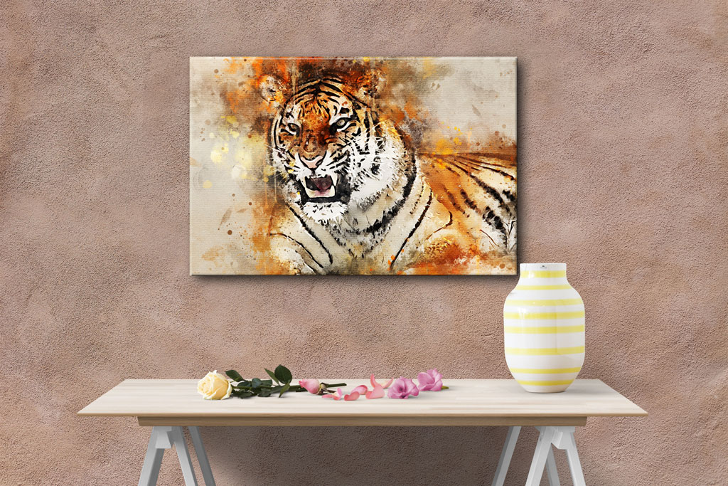 Tiger watercolour effect canvas art print – Tiger abstract art ...