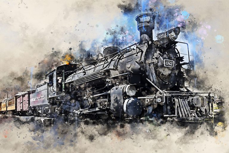 Vintage Steam Train 482 Canvas Art Print Watercolour Effect – Alan Hill Art