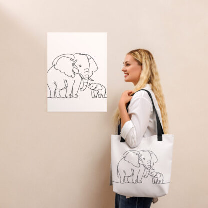 Elephant and child line art Tote bag - Image 2