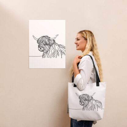 Highland cow line art Tote bag - Image 2