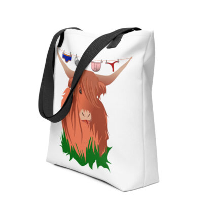 Highland cow with washing line funny art Tote bag