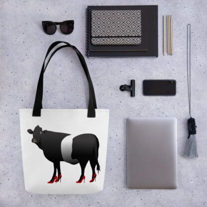 Belted Galloway cow with red heels - Tote bag - Image 4