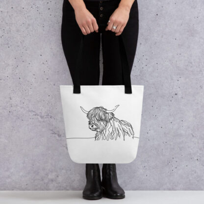 Highland cow line art Tote bag - Image 3