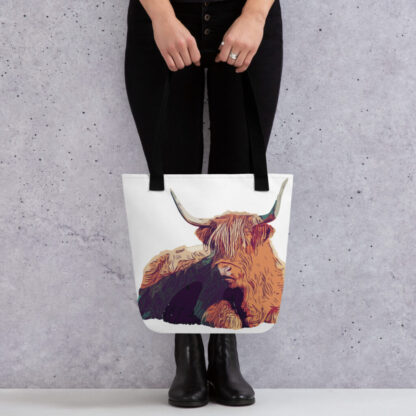 Highland cow digital art in bold colour Tote bag - Image 2