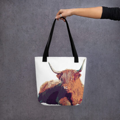 Highland cow digital art in bold colour Tote bag - Image 3