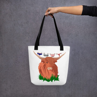 Highland cow with washing line funny art Tote bag - Image 3