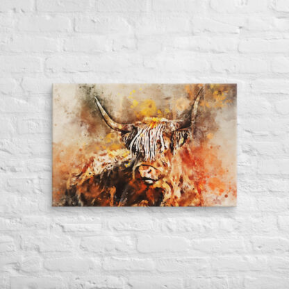 Clyde the highland cow digital watercolour canvas art wall print