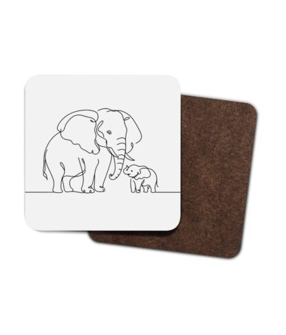 Elephant digital line artwork - 4 Pack Hardboard Coaster