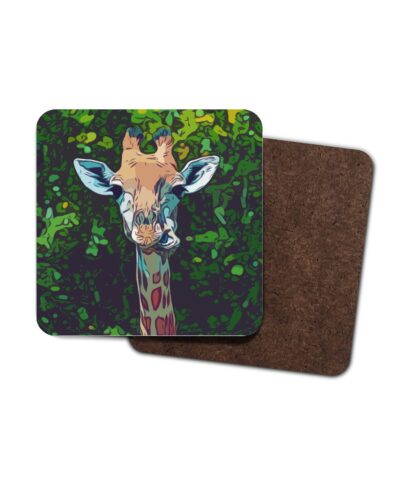 Giraffe on green background digital artwork in bold colours  4 Pack Hardboard Coaster