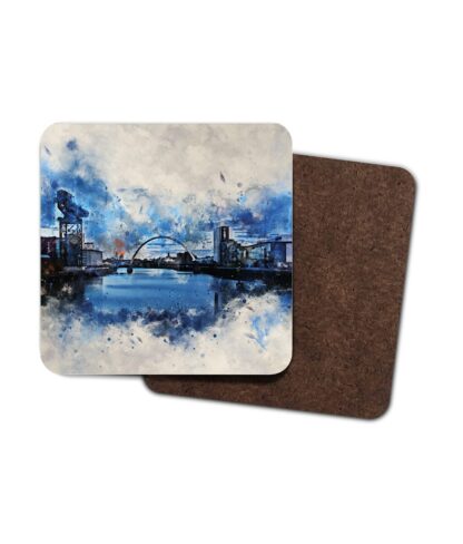 River Clyde, Glasgow digital watercolour splatter 4 Pack Hardboard Coaster