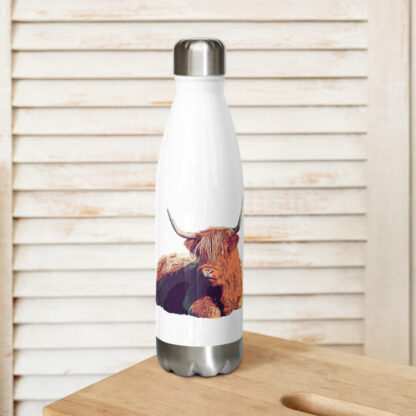 Highland cow in bold colours Stainless steel water bottle - Image 2