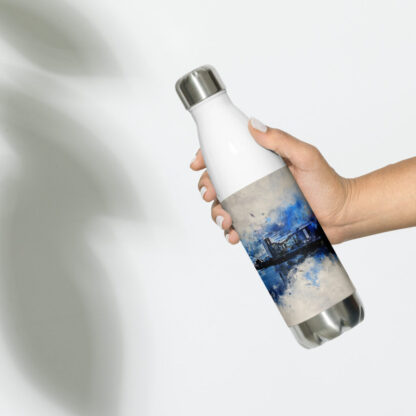 River Clyde, Glasgow digital watercolour splatter Stainless steel water bottle - Image 4