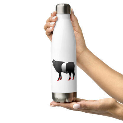 Belted Galloway cow with red high heels Stainless steel water bottle - Image 7