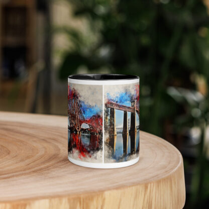 Forth Bridge digital watercolour splatter Mug with Color Inside - Image 2