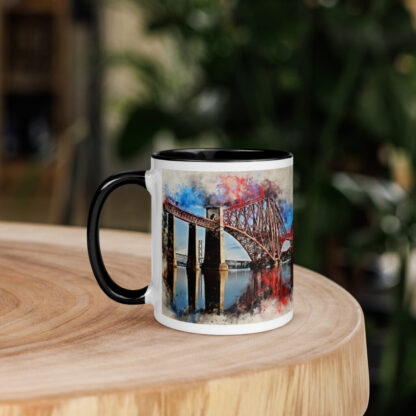 Forth Bridge digital watercolour splatter Mug with Color Inside - Image 3