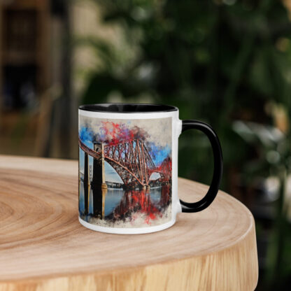 Forth Bridge digital watercolour splatter Mug with Color Inside - Image 4