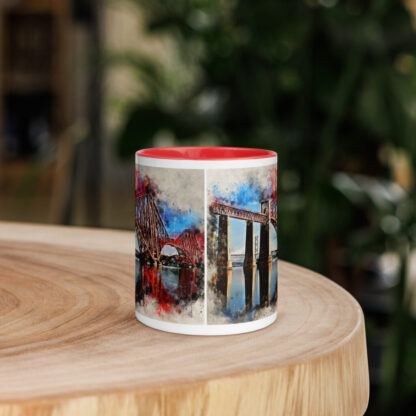 Forth Bridge digital watercolour splatter Mug with Color Inside - Image 5