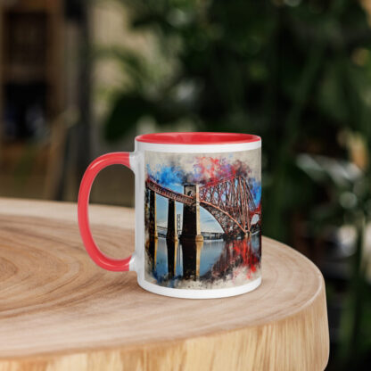 Forth Bridge digital watercolour splatter Mug with Color Inside - Image 6